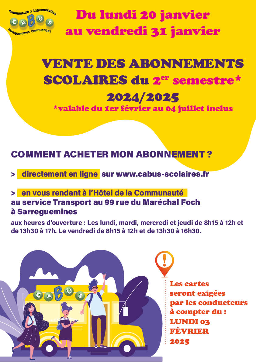 VENTE DES ABONNEMENTS SCOLAIRES SEMESTRIELS